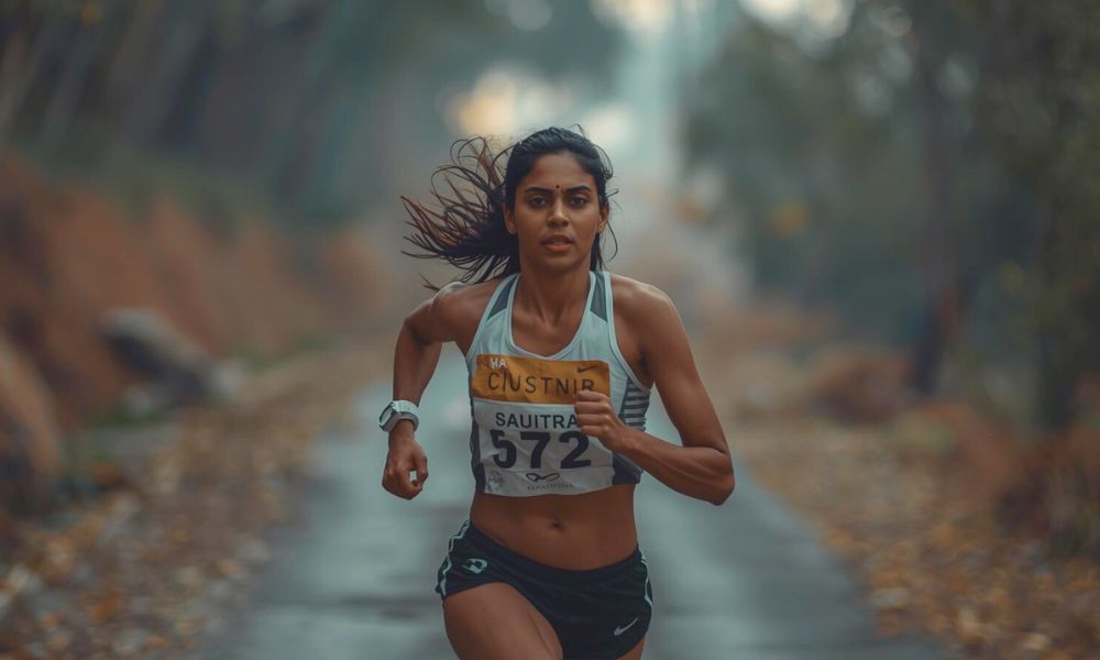 A determined runner on a quiet incline, symbolizing running emotional resilience